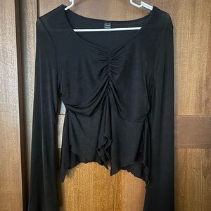 SHEIN Black Ruched Asymmetrical Blouse